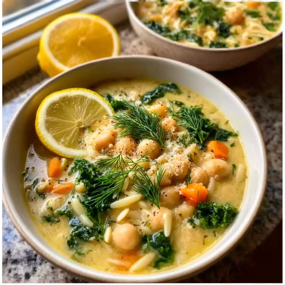 Zitronige griechische Kichererbsensuppe ganz einfach