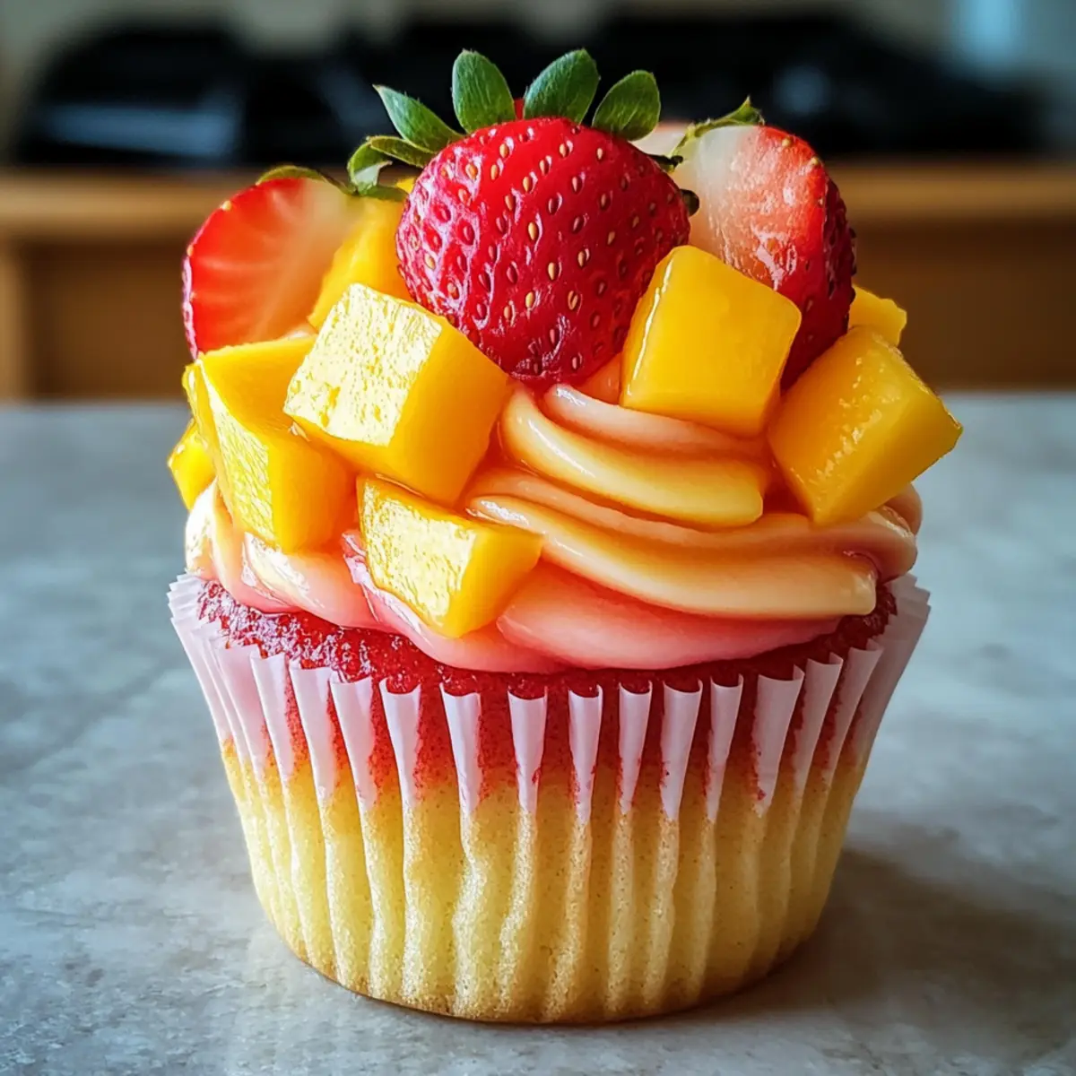 Mango Erdbeer Sonnenuntergang Cupcakes im Handumdrehen
