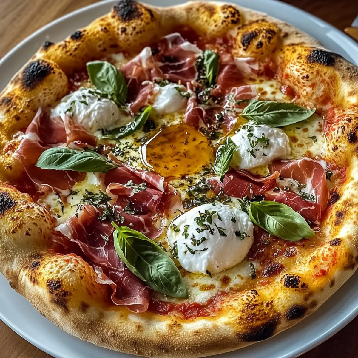 Prosciutto- und Honig-Burrata-Pizza-Rezept für Feinschmecker