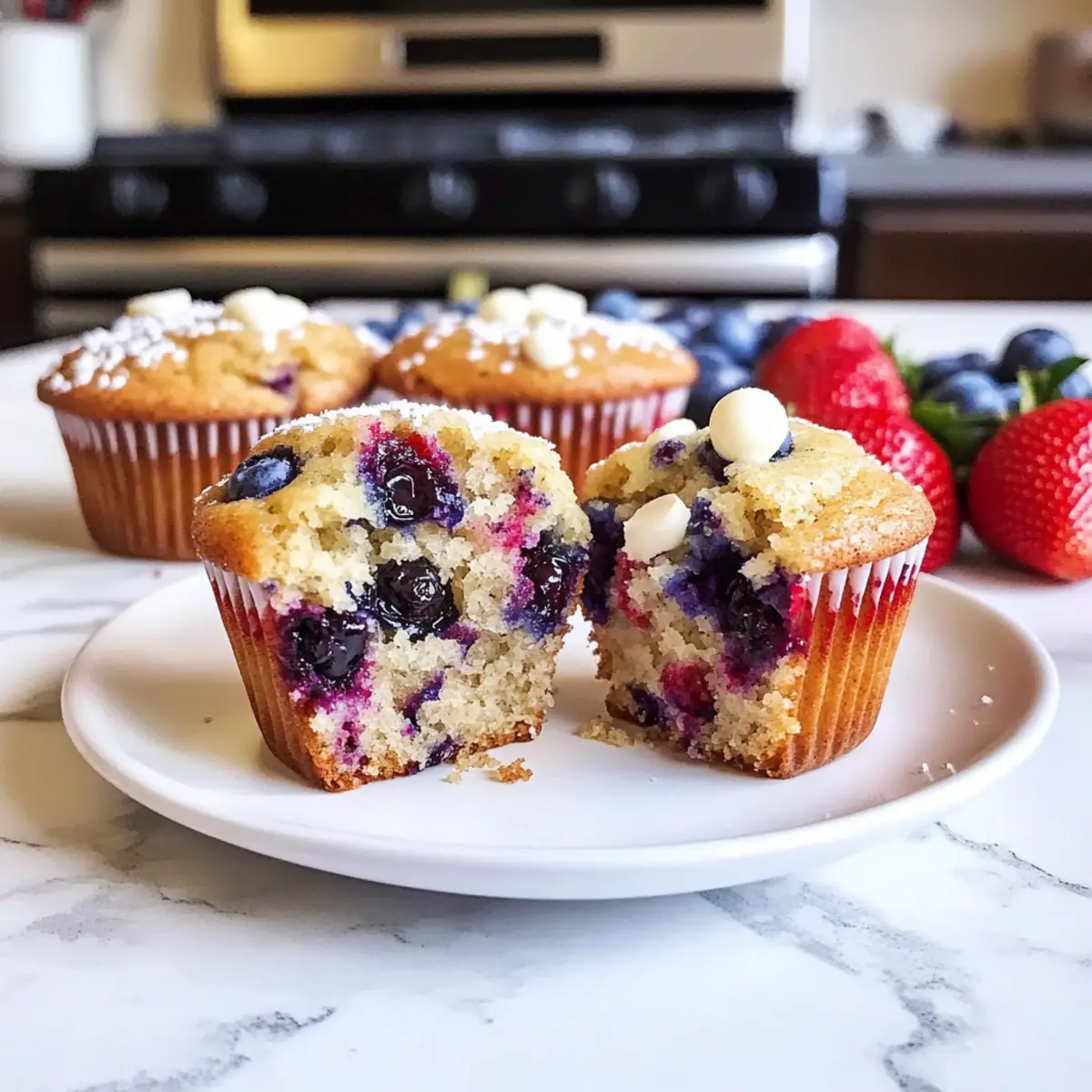 Rot, Weiß und Blaubeermuffins mit brauner Butter