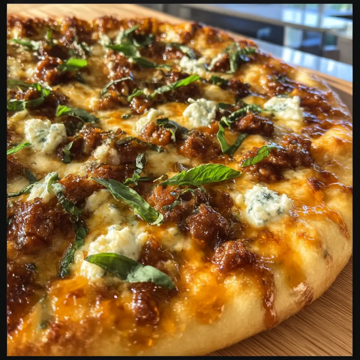 Wurst Ricotta Honig heiße Pizza für Feinschmecker