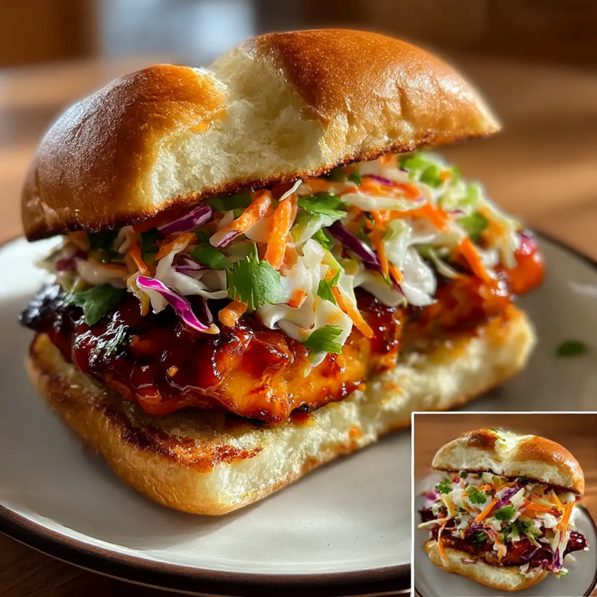 Würziges Koreanisches BBQ-Hühnchen-Sandwich mit Slaw