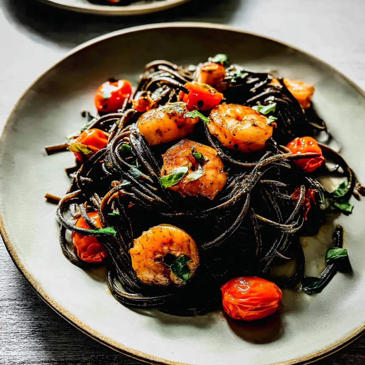 Tintenfisch-Tintenpasta mit Garnelen in 30 Minuten