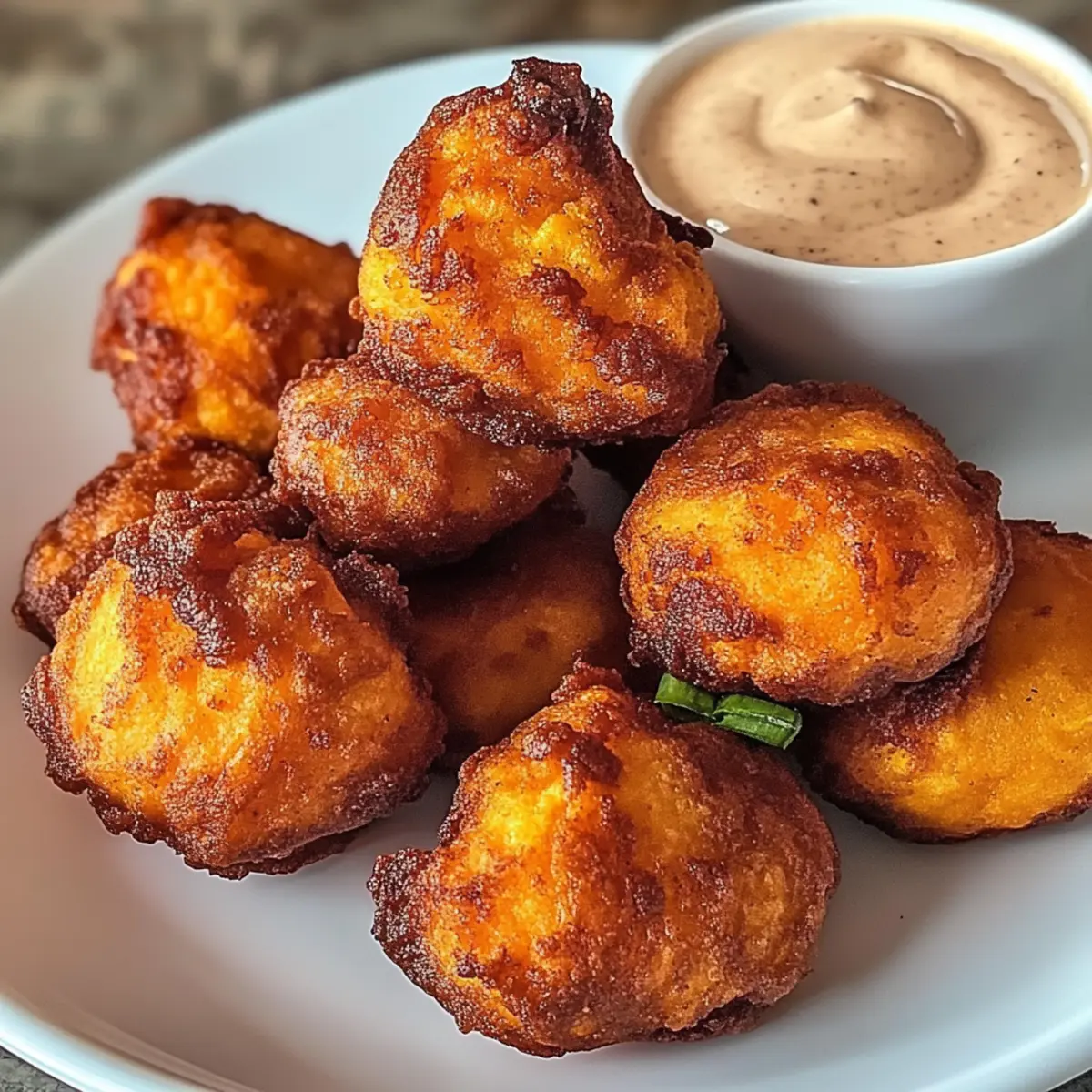 Süßkartoffel Hushpuppies mit Zimtbutterdip