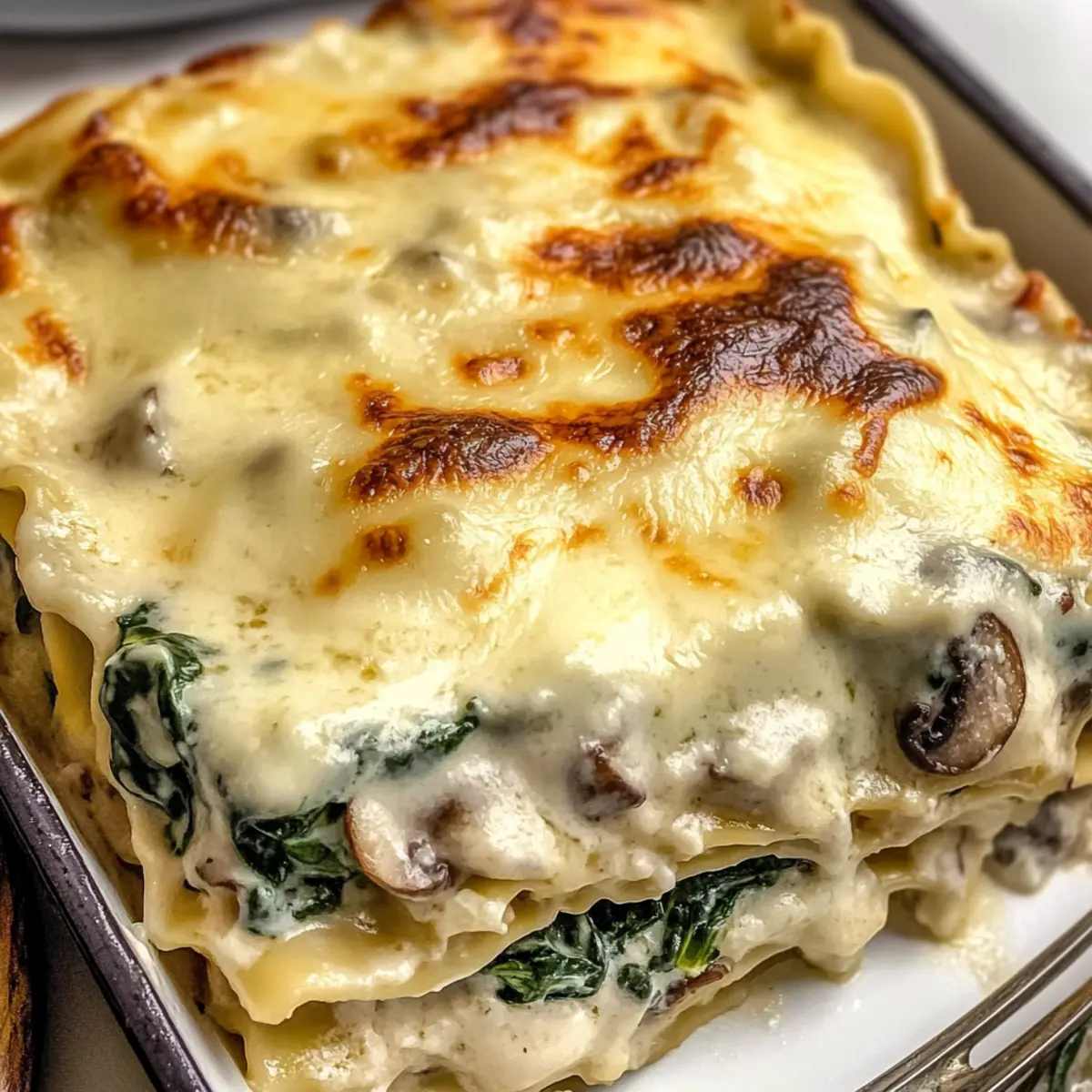 Weißes Lasagne mit Spinat und Pilzen für Genussmomente